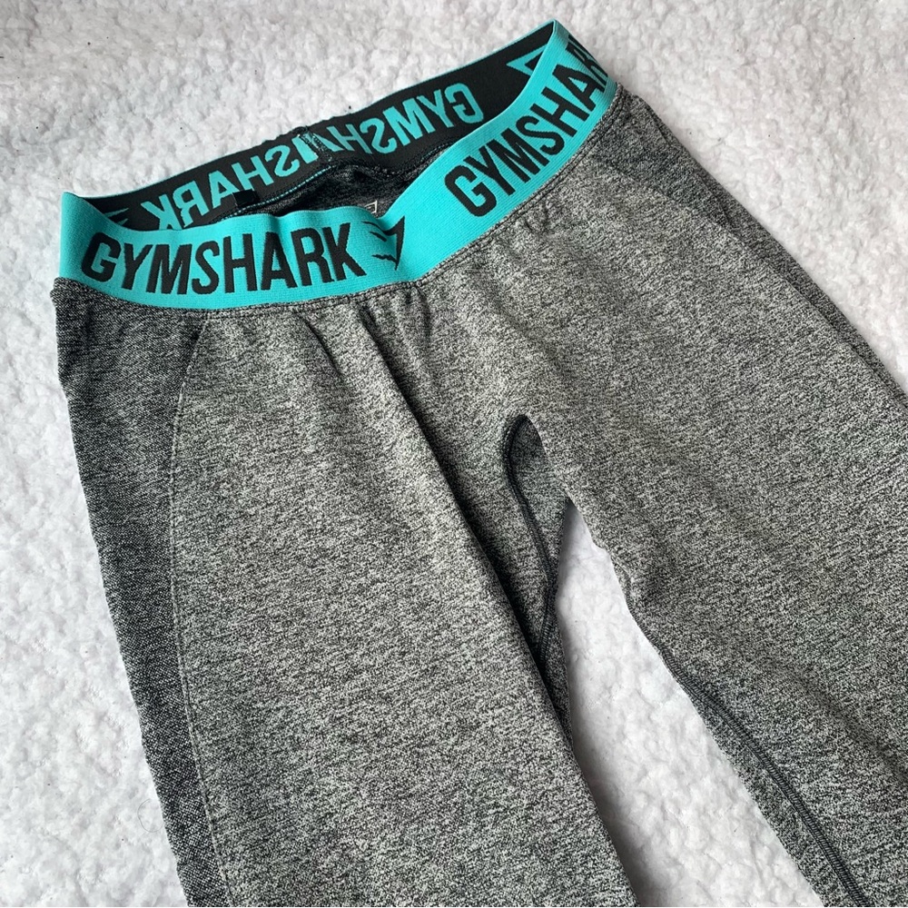 Gymshark gray heather teal logo waistband leggings mid rise athletic size small